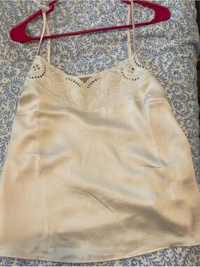 H&M Ivory Embroidered Satin Slip Top